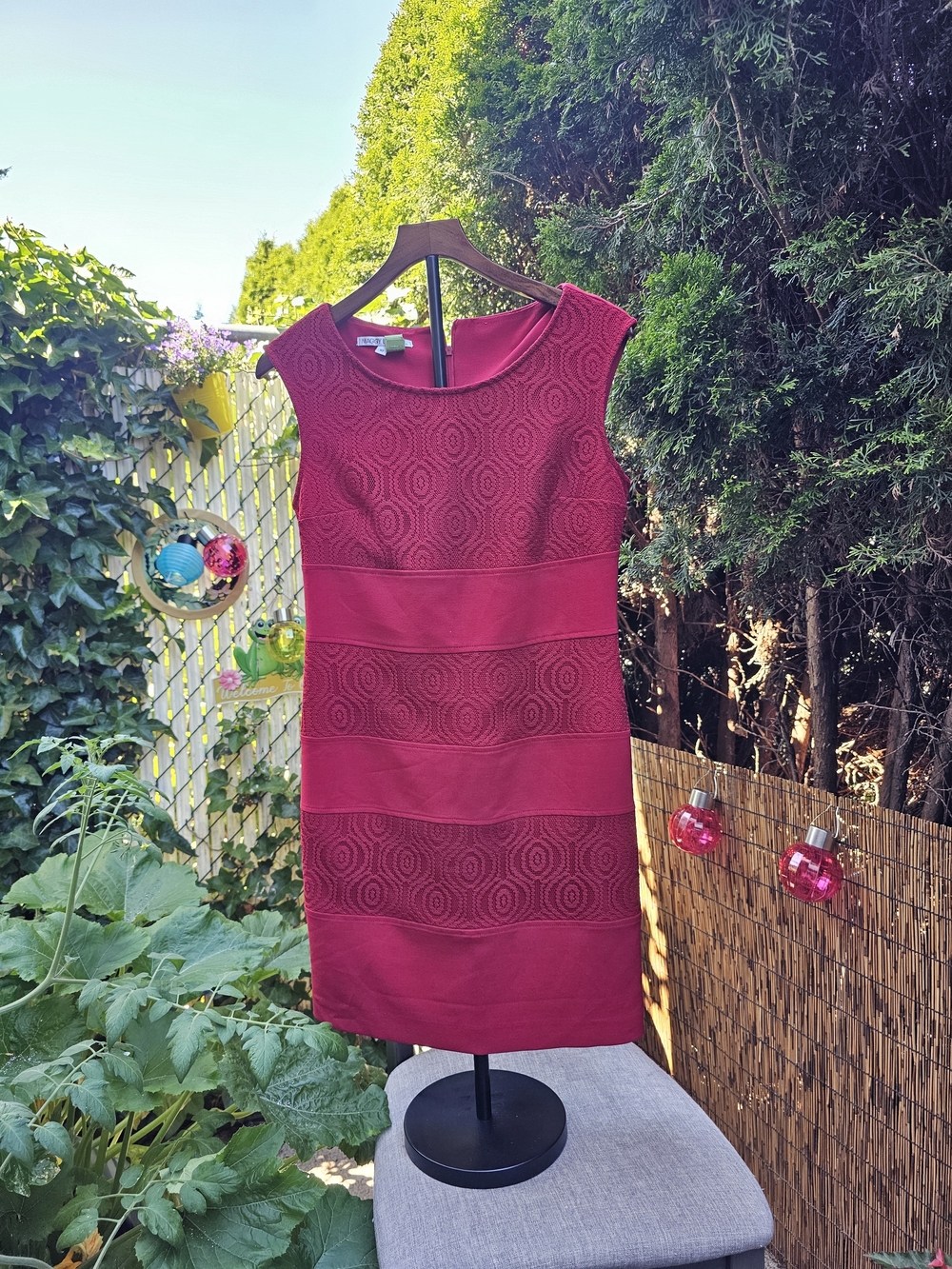 Maggy London Raspberry Red Lace-Panel Midi Dress